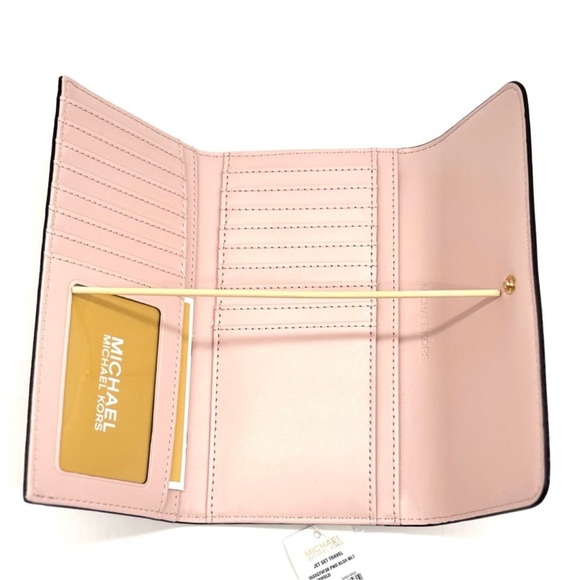 Michael Kors Jet Set Large Signature Logo TriFold Wallet Powder Blush Multi - Picture 8 of 9
